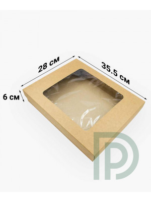 Коробка для одежды, белья, полотенец 355х280х60 мм с окном из крафт-картона