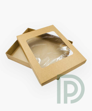 Коробка для одягу, білизни, рушників 355х280х60 мм із вікном з крафт-картону