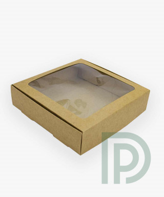 Коробка с окошком 200*200*50 мм крафтовая для макаронс и печенья