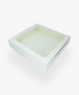 Коробка 300*300*55 мм с окном белая для сладостей, одежды и подарка