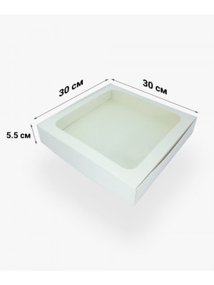 Коробка 300*300*55 мм з вікном біла для солодощів, одягу та подарунку