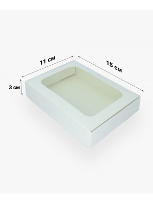 Коробка 150*110*30мм з вікном біла самозбірна