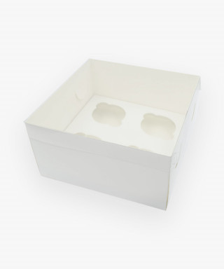 Коробка для 4 капкейков с пластиковой крышкой 200*200*105мм белая  