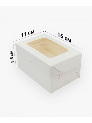 Коробка для 2 капкейков 160х110х85 мм с окном белая