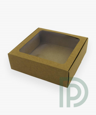 Коробка 150*150*50 мм крафтовая с окошком для эклеров и макаронс