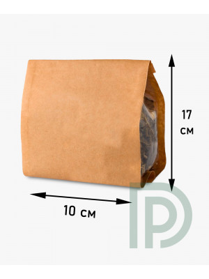 Пакет 150 г стабило из крафт-бумаги 100х170 мм прозрачные фальцы для кофе, чая