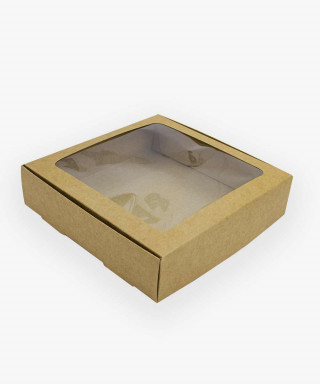 Коробка с окошком 200*200*50 мм крафтовая для макаронс и печенья