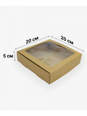 Коробка з віконцем 200*200*50 мм крафтова для макаронс і печива