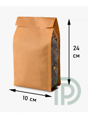 Пакет 250 г стабило 100х240 мм бумажный (крафт) для кофе, чая прозрачные фальцы