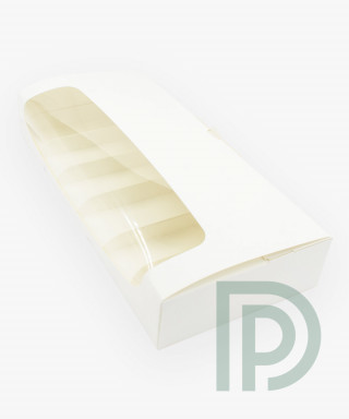 Коробка 310х144х50 мм біла для еклерів, тістечок з вкладишами з вікном