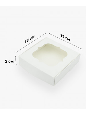 Коробка для пряників з фігурним віконцем 120*120*30мм біла