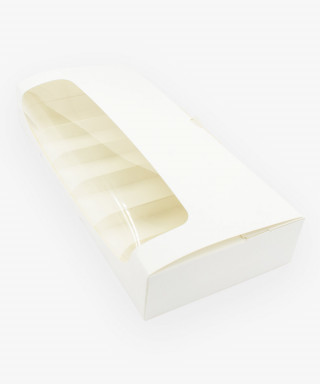 Коробка 310х144х50 мм белая для эклеров, пирожных с вкладышами с окном