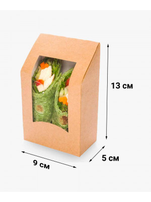 Упаковка для роллов и тортильи 90*50*130 мм картонная с окном