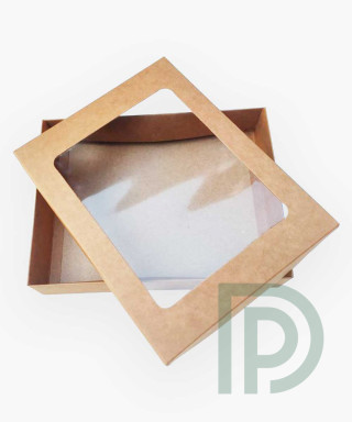 Коробка для одягу, білизни, рушників 250х190х50 мм із вікном з крафт-картону