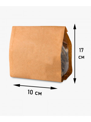 Пакет 150 г стабило из крафт-бумаги 100х170 мм прозрачные фальцы для кофе, чая